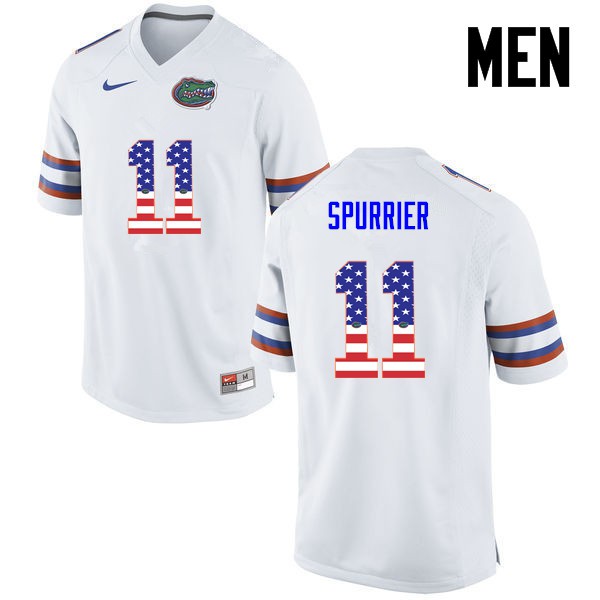 Florida Gators Men #11 Steve Spurrier College Football USA Flag Fashion White